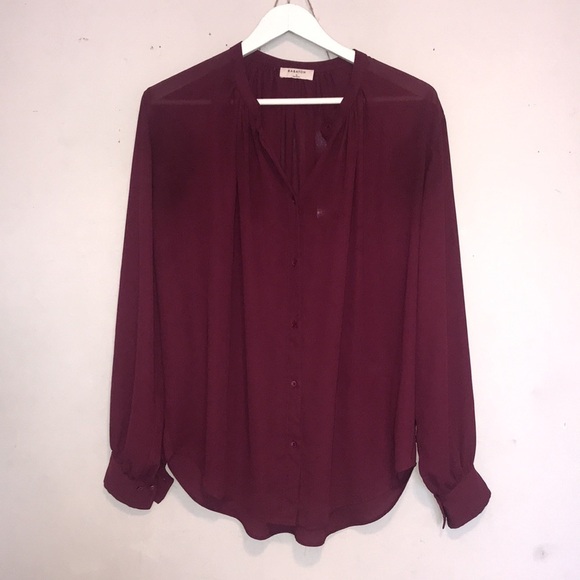 Aritzia Babaton Burgundy/ Maroon Pleated Button Up Blouse - Picture 11 of 11